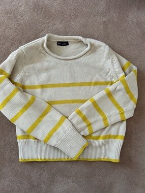 GAP Cream Sweater with Yellow Stripes roll neck sweater